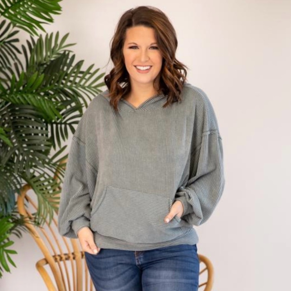 NWOT! Pink Lily - Grey/Blue Thermal Dolman Sleeve Hoodie - Size Large